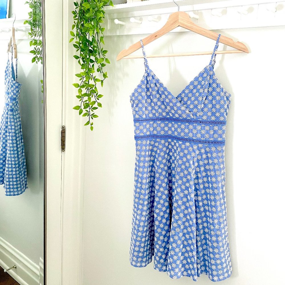 Jun & Ivy Women's Blue 100% Cotton V-Neck  Casual Short Length Dress